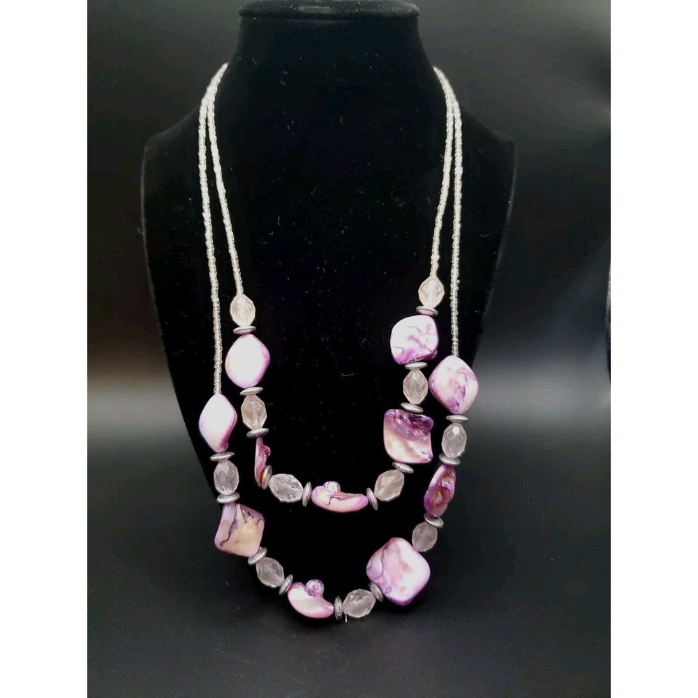 Double Stranded Purple Dyed Shell Necklace With Acrylic Accents & Metal Spacers